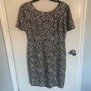 Vintage ‘90s Liz Claiborne Black and White Floral Silk Print Dress